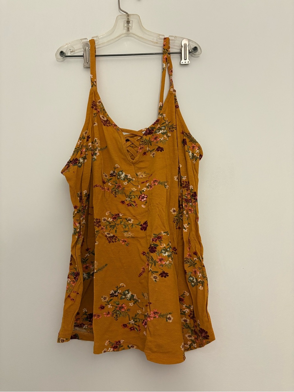 Mustard Floral Lace-Up Spaghetti Strap Tank Top Size S